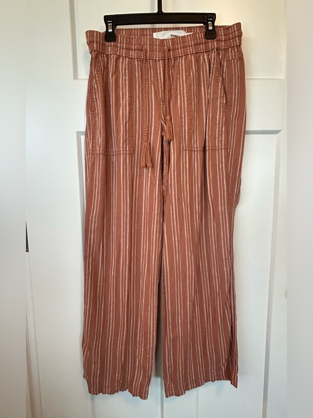 Sonoma Linen Cotton Blend Striped Wide Leg Pants Terracotta Rust Boho XXS
